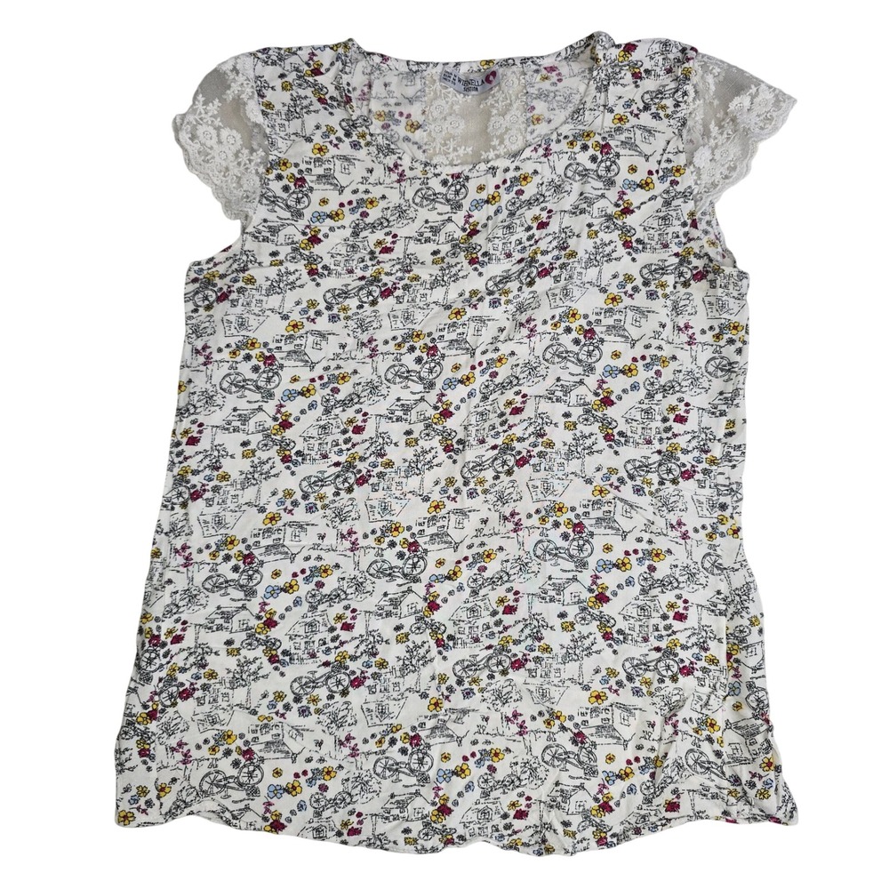 Wienella Sistina Blouse Womens Medium White Floral Bicycle Lace‎ Back Excellent